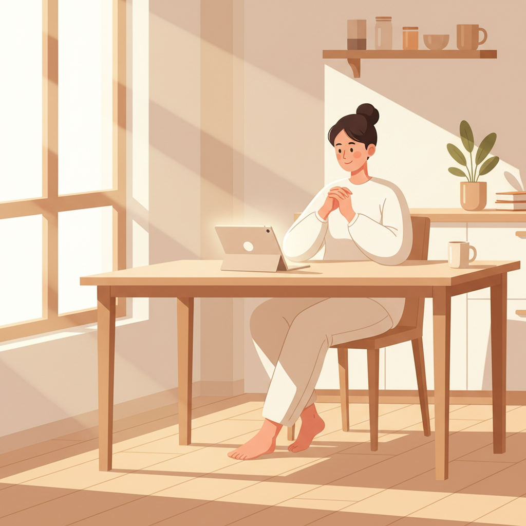 Illustration of the same person now calm and clear with one coordinated system